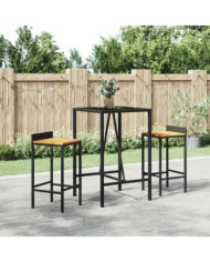 Table de bar et dessus en verre noir 70x70x110 cm poly rotin | Mobilier & Déco