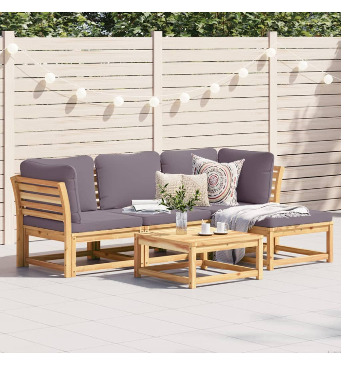 Salon de jardin avec coussins 5 pcs Bois d'acacia solide | Mobilier & Déco