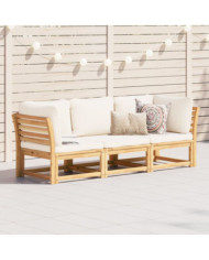 Salon de jardin 3 pcs avec coussins bois massif d'acacia | Mobilier & Déco