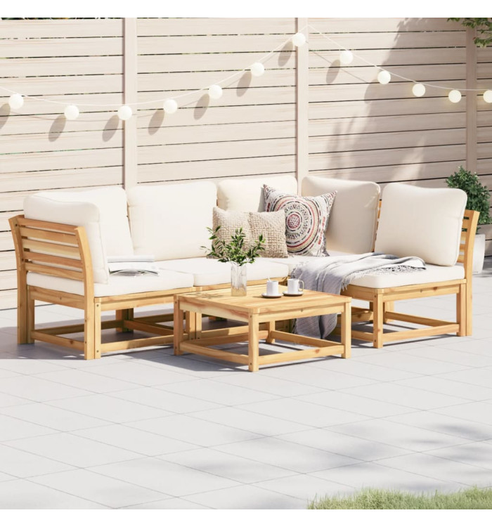 Salon de jardin avec coussins 5 pcs Bois d'acacia solide | Mobilier & Déco
