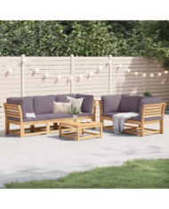 Salon de jardin 6 pcs avec coussins bois d'acacia solide | Mobilier & Déco