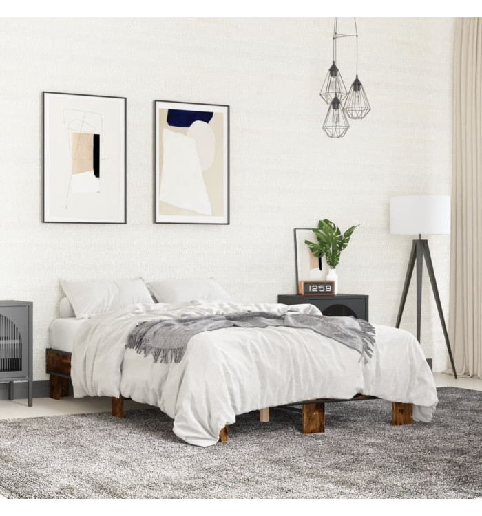 Cadre de lit sans matelas chêne fumé 135x190 cm | Mobilier & Déco