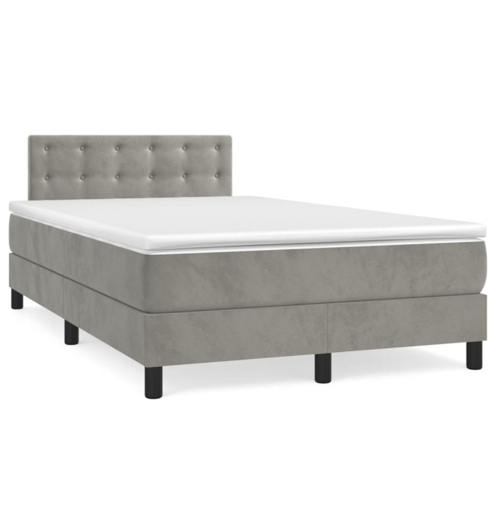 Sommier à lattes de lit et matelas gris clair 120x190cm velours | Mobilier & Déco