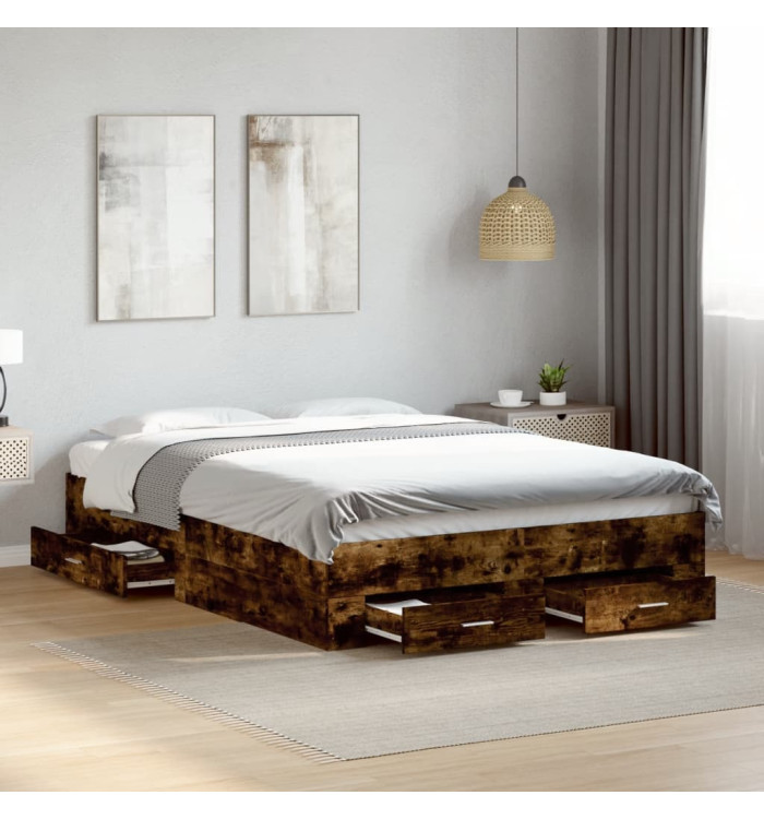 Cadre de lit avec tiroirs sans matelas chêne fumé 120x200 cm | Mobilier & Déco