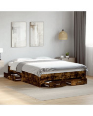 Cadre de lit avec tiroirs sans matelas chêne fumé 120x200 cm | Mobilier & Déco
