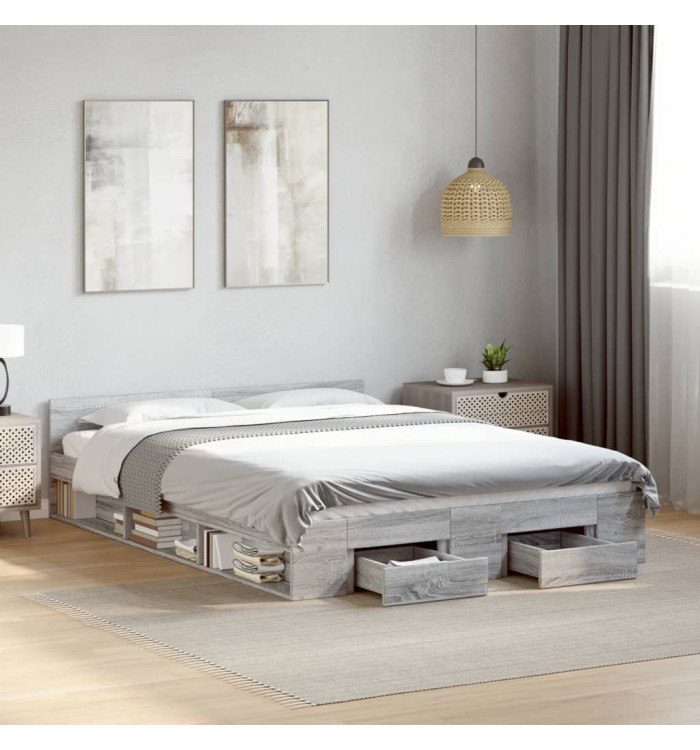Cadre de lit avec tiroirs sans matelas sonoma gris 120x200 cm | Mobilier & Déco