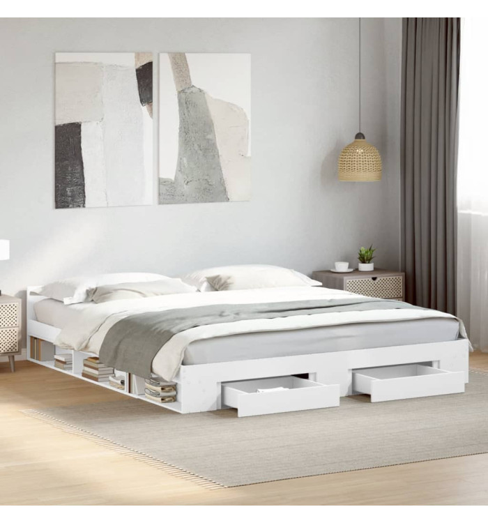 Cadre de lit avec tiroirs sans matelas blanc 200x200 cm | Mobilier & Déco