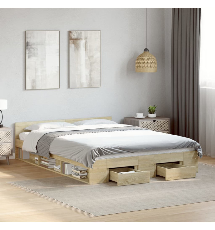 Cadre de lit avec tiroirs sans matelas chêne sonoma 120x200 cm | Mobilier & Déco