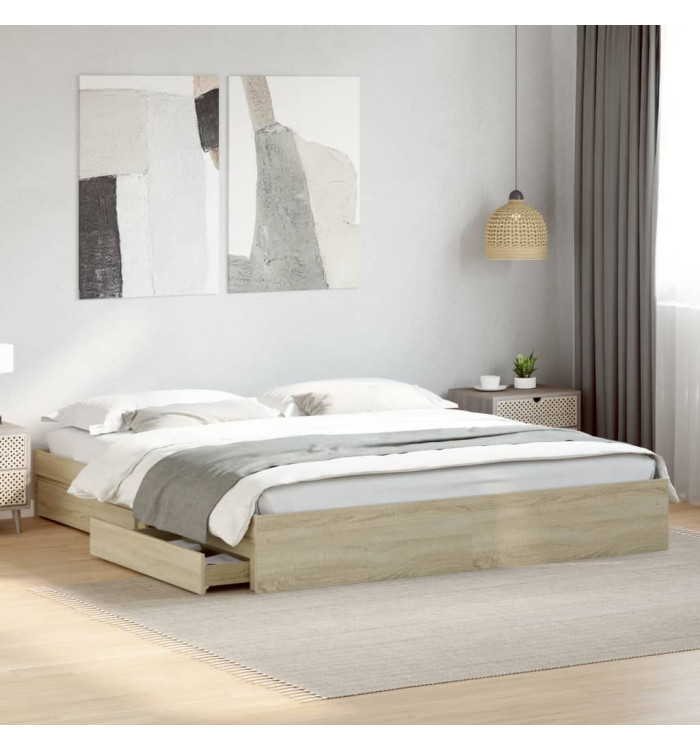 Cadre de lit avec tiroirs sans matelas chêne sonoma 180x200 cm | Mobilier & Déco