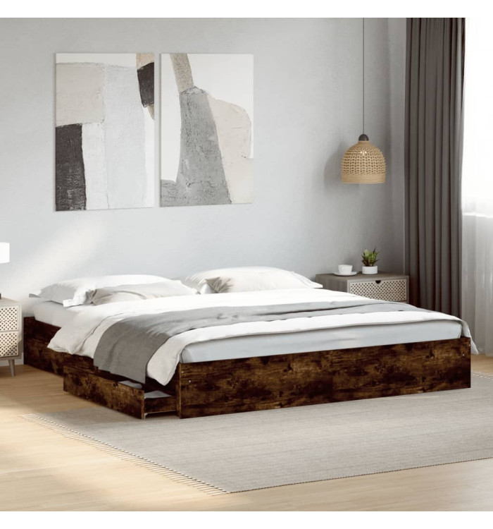 Cadre de lit avec tiroirs sans matelas chêne fumé 200x200 cm | Mobilier & Déco
