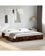 Cadre de lit avec tiroirs sans matelas chêne fumé 200x200 cm | Mobilier & Déco