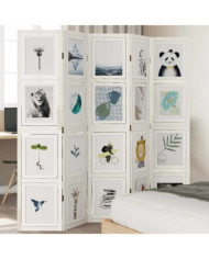 Cloison de séparation 5 panneaux blanc bois de paulownia massif | Mobilier & Déco