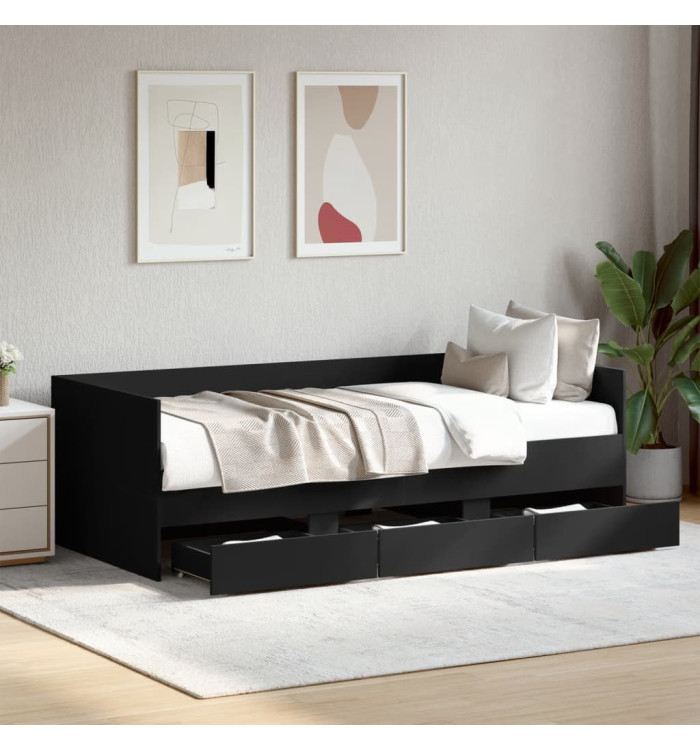 Lit de jour avec tiroirs sans matelas noir 90x190 cm | Mobilier & Déco