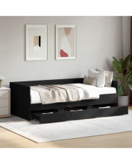 Lit de jour avec tiroirs sans matelas noir 90x190 cm | Mobilier & Déco