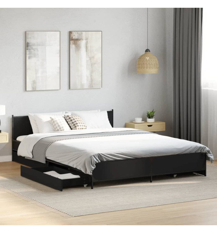 Cadre de lit avec tiroirs sans matelas noir 140x200 cm | Mobilier & Déco