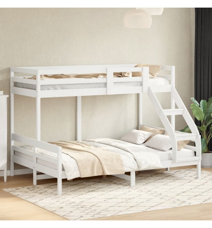 Lit superposé sans matelas 80x200/140x200 cm blanc bois massif | Mobilier & Déco