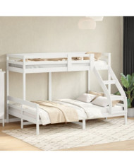 Lit superposé sans matelas 80x200/140x200 cm blanc bois massif | Mobilier & Déco