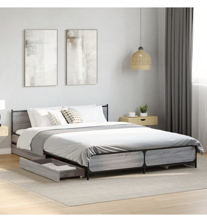 Cadre de lit avec tiroirs sans matelas sonoma gris 150x200 cm | Mobilier & Déco