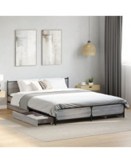 Cadre de lit avec tiroirs sans matelas sonoma gris 150x200 cm | Mobilier & Déco