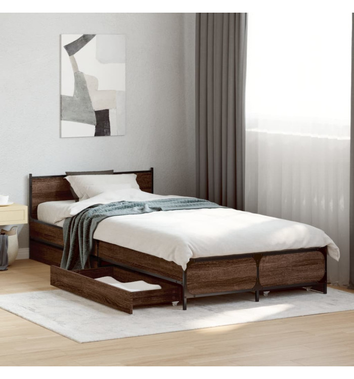 Cadre de lit avec tiroirs sans matelas chêne marron 100x200 cm | Mobilier & Déco