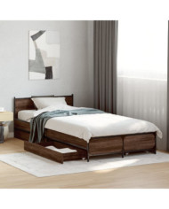 Cadre de lit avec tiroirs sans matelas chêne marron 100x200 cm | Mobilier & Déco