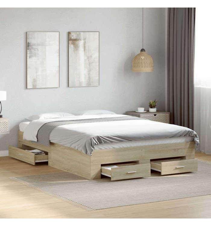 Cadre de lit avec tiroirs sans matelas chêne sonoma 135x190 cm | Mobilier & Déco