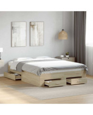 Cadre de lit avec tiroirs sans matelas chêne sonoma 135x190 cm | Mobilier & Déco