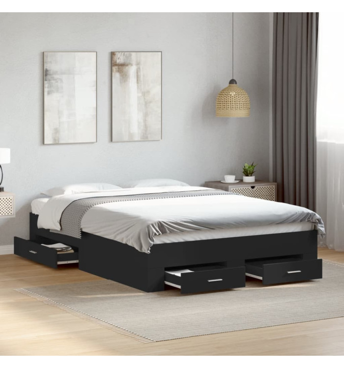 Cadre de lit avec tiroirs sans matelas noir 120x190 cm | Mobilier & Déco