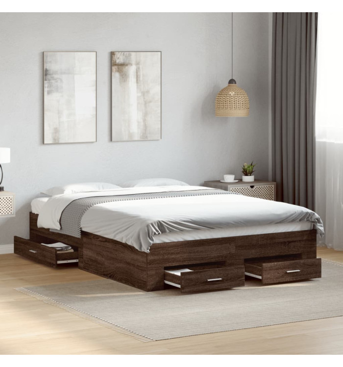 Cadre de lit avec tiroirs sans matelas chêne marron 135x190 cm | Mobilier & Déco