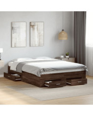 Cadre de lit avec tiroirs sans matelas chêne marron 135x190 cm | Mobilier & Déco