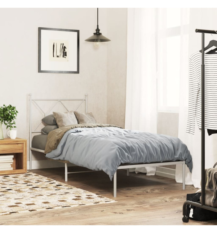 Cadre de lit métal sans matelas avec tête de lit blanc 75x190cm | Mobilier & Déco