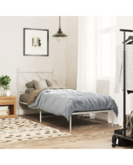 Cadre de lit métal sans matelas avec tête de lit blanc 75x190cm | Mobilier & Déco