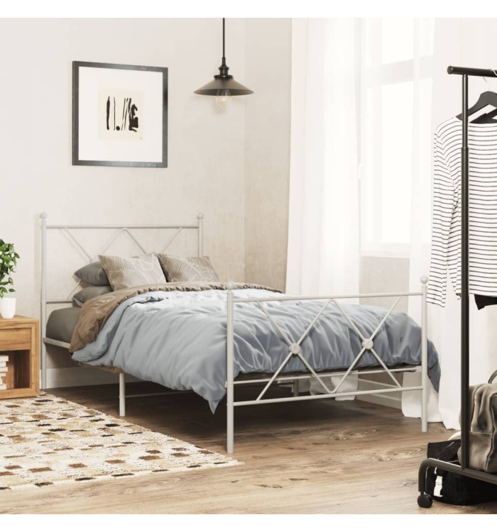 Cadre de lit métal sans matelas avec pied de lit blanc 90x200cm | Mobilier & Déco