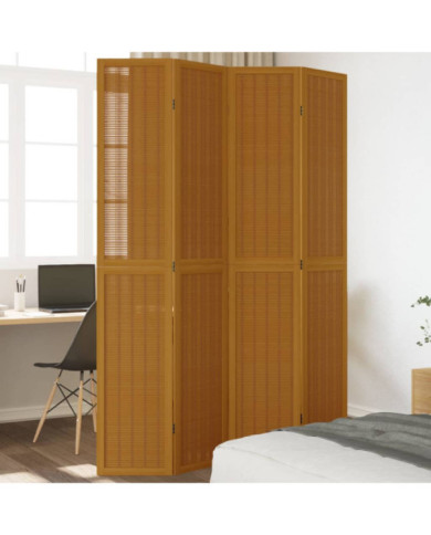 Cloison de séparation 4 panneaux marron bois paulownia massif | Mobilier & Déco