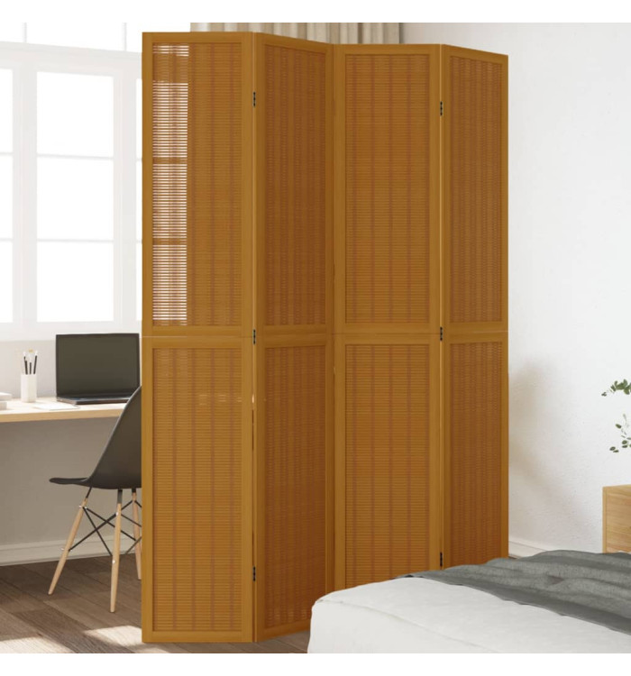 Cloison de séparation 4 panneaux marron bois paulownia massif | Mobilier & Déco
