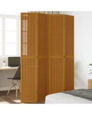 Cloison de séparation 4 panneaux marron bois paulownia massif | Mobilier & Déco