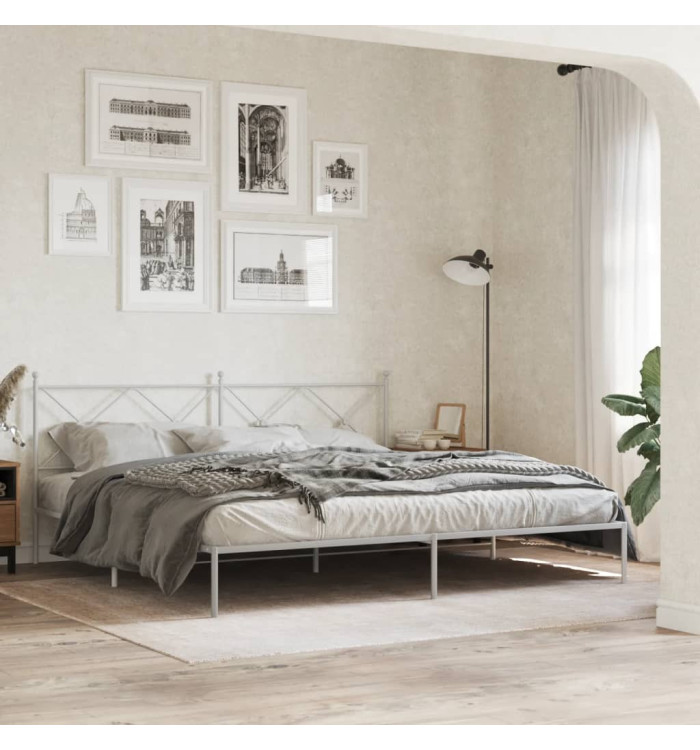 Cadre de lit métal sans matelas et tête de lit blanc 193x203 cm | Mobilier & Déco