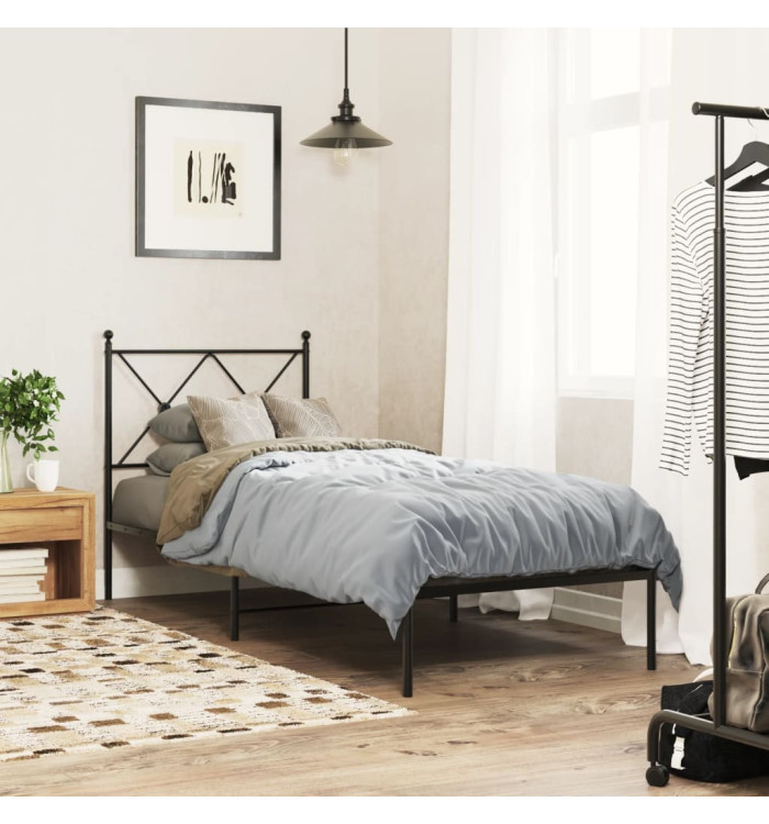 Cadre de lit métal sans matelas avec tête de lit noir 75x190 cm | Mobilier & Déco