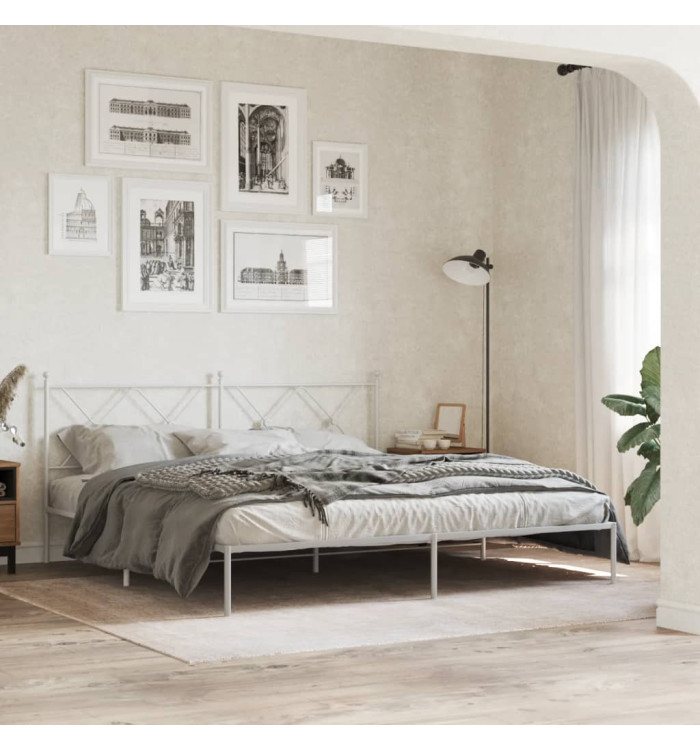 Cadre de lit métal sans matelas et tête de lit blanc 180x200 cm | Mobilier & Déco