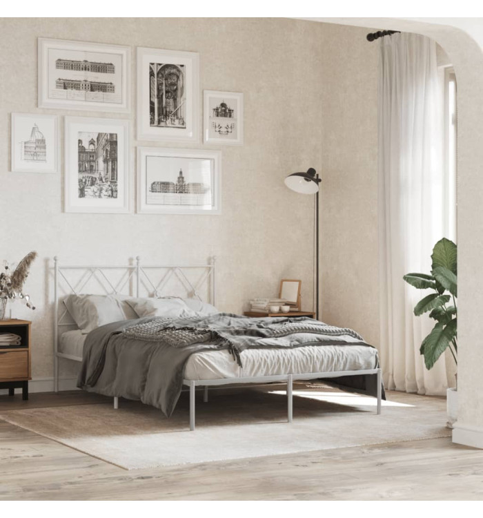 Cadre de lit métal sans matelas et tête de lit blanc 120x190 cm | Mobilier & Déco