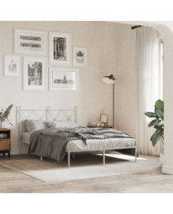 Cadre de lit métal sans matelas et tête de lit blanc 120x190 cm | Mobilier & Déco