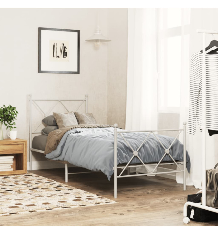 Cadre de lit métal sans matelas avec pied de lit blanc 80x200cm | Mobilier & Déco