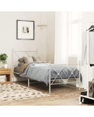 Cadre de lit métal sans matelas avec pied de lit blanc 80x200cm | Mobilier & Déco