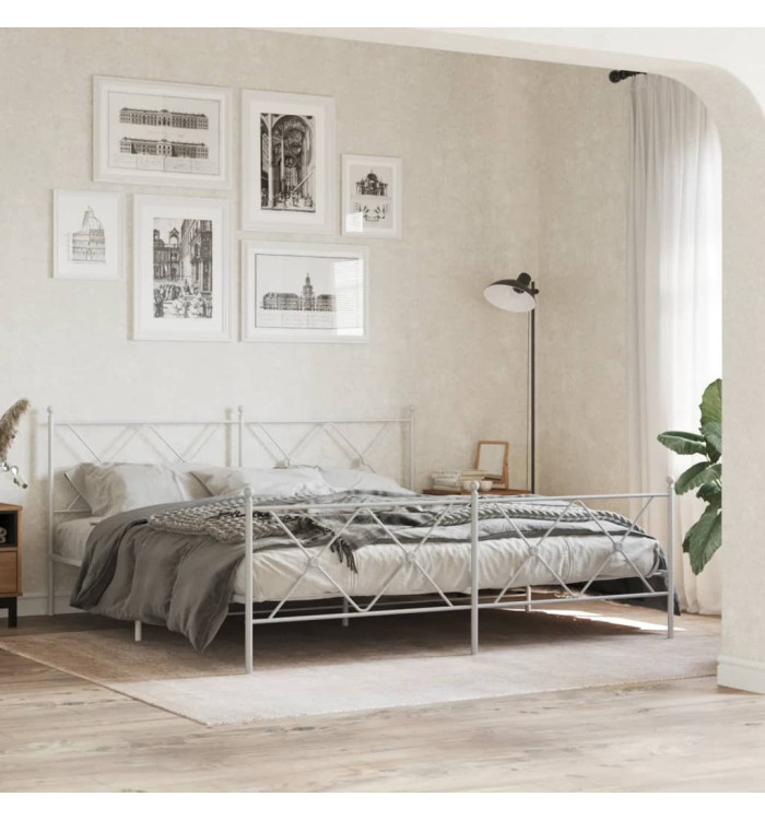 Cadre de lit métal sans matelas et pied de lit blanc 183x213 cm | Mobilier & Déco