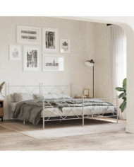 Cadre de lit métal sans matelas et pied de lit blanc 183x213 cm | Mobilier & Déco