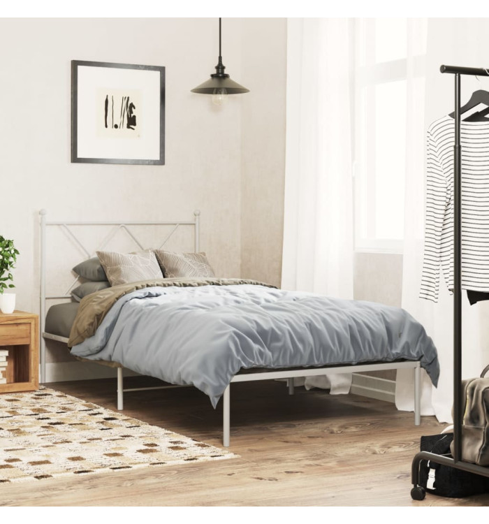 Cadre de lit métal sans matelas avec tête de lit blanc 90x190cm | Mobilier & Déco