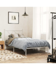 Cadre de lit métal sans matelas avec tête de lit blanc 90x190cm | Mobilier & Déco