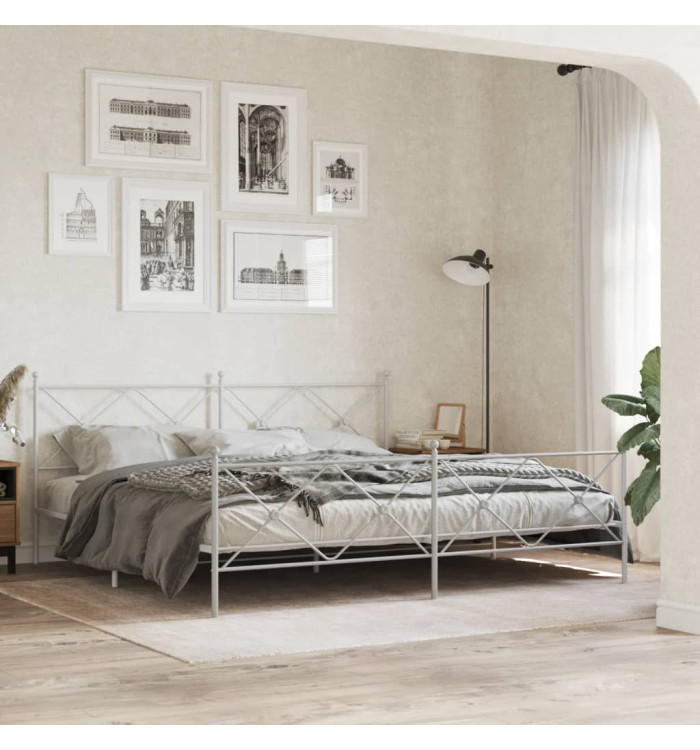 Cadre de lit métal sans matelas et pied de lit blanc 200x200 cm | Mobilier & Déco