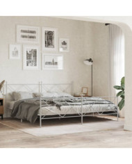 Cadre de lit métal sans matelas et pied de lit blanc 200x200 cm | Mobilier & Déco