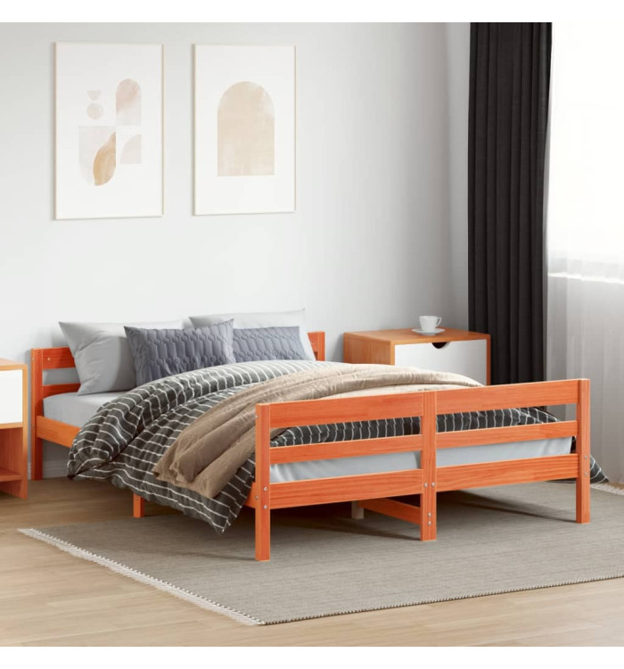 Cadre de lit sans matelas cire marron 140x200cm bois pin massif | Mobilier & Déco